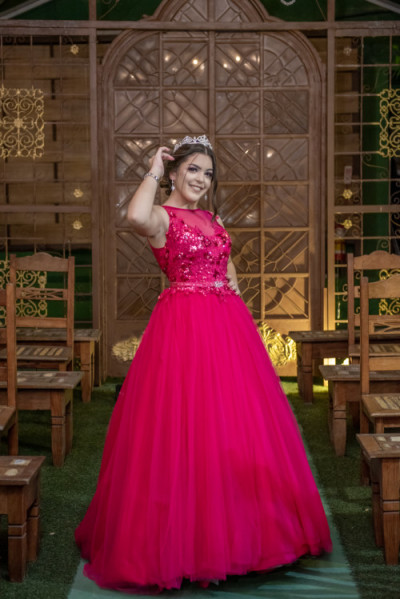 vestido rosa de festa de 15 anos